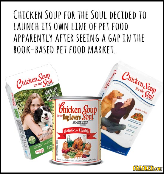 CHICKEN SOUP FOR THE SOUL DECIDED TO LAUNCH ITS OWN LINE OF PET FOOD APPARENTLY AFTER SEEING A GAP IN THE BOOK-BASED PET FOOD MARKET. Chicken, Soup Ch