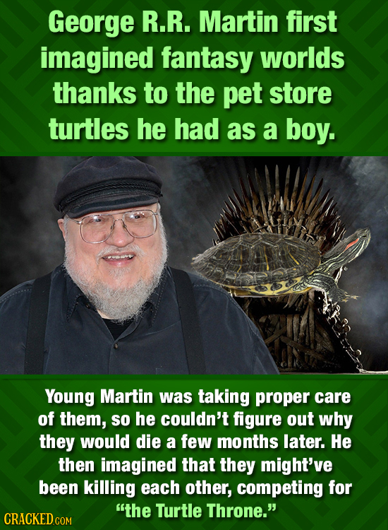 George R.R. Martin first imagined fantasy worlds thanks to the pet store turtles he had as a boy. Young Martin was taking proper care of them, so he c