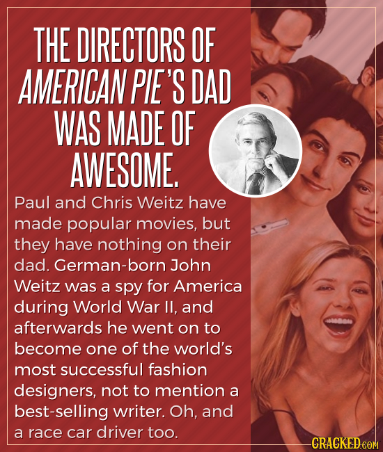 THE DIRECTORS OF AMERICAN PIE'S DAD WAS MADE OF AWESOME. Paul and Chris Weitz have made popular movies, but they have nothing on their dad. German-bor