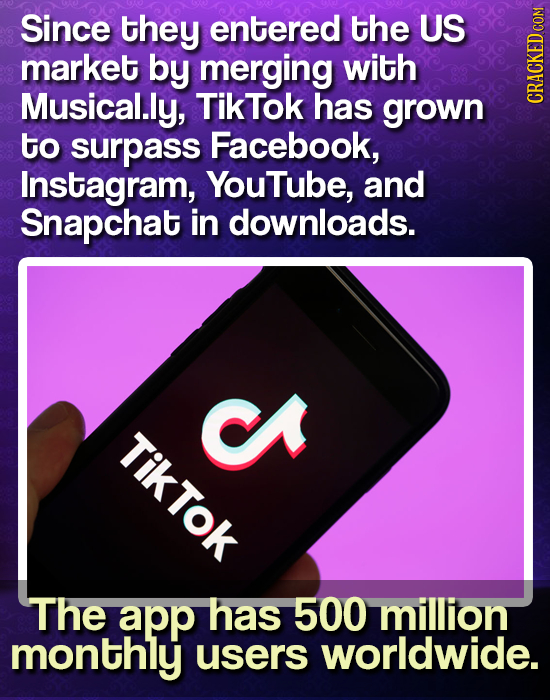 Since they entered the US market by merging with Musical.ly, TikTok has grown CRAGH to surpass Facebook, Instagram, YouTube, and Snapchat in downloads