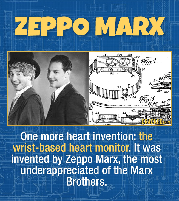 17 Unexpected Accomplishments of Famous People - One more heart invention: the wrist-based heart monitor. It was invented by Zeppo Marx, the most unde