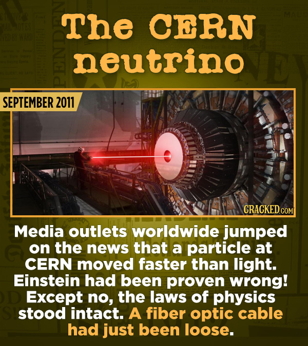 15 Of The Most Shameful Cases Of False Reporting From The Media - Media outlets worldwide jumped on the news that a particle at CERN moved faster than