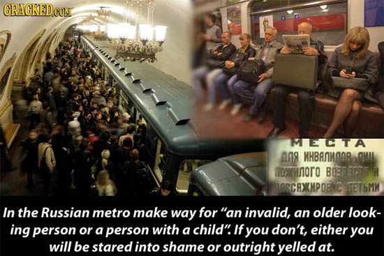 CRACKEDCON MECTA AN MHBANMAOBAOMIA OSKHNORO BOTAOTE H LOSCAXKMPOB ET6MM In the Russian metro make way for an invalid, an older look- ing person or a