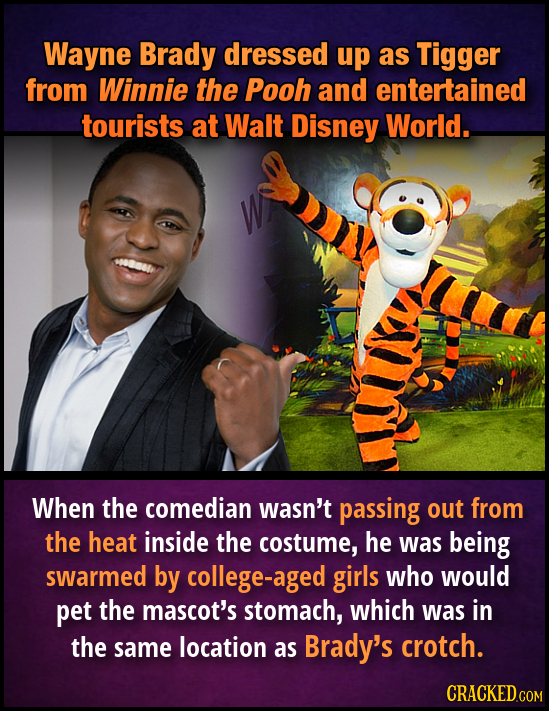 Wayne Brady dressed up as Tigger from Winnie the Pooh and entertained tourists at Walt Disney World. When the comedian wasn't passing out from the hea