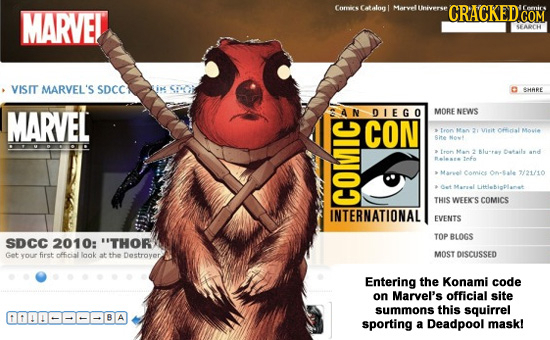 Coriks Marvel MARVEL Catalog Universe CRACKED' Ceenirs COM SEARCH VIsIT MARVEL'S SDCC Sr HRPE MARVEL 34N DIEGO MORE NEWS CON Ivon o 21 Vit omnal Mowe