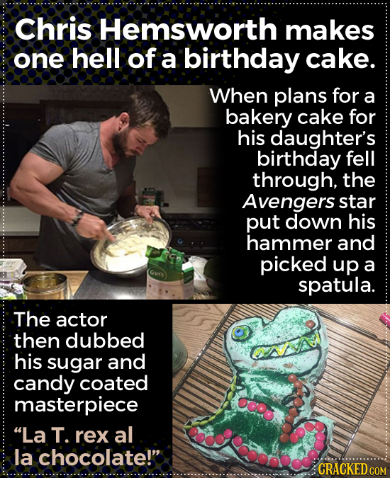 Chris Hemsworth makes one hell of a birthday cake. When plans for a bakery cake for his daughter's birthday fell through, the Avengers star put down h