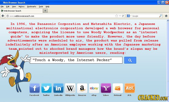 Web Beowwer Search Ble Edt Vew Htory Bookavks Tools haD Wab Frowesee send R Google In 1996. the Panasonic Corporation and Matsushita Electric, A Japan