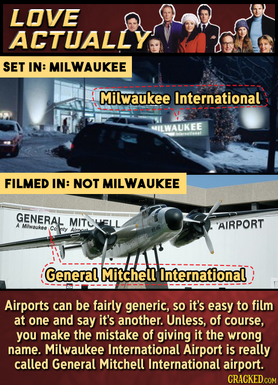 LOVE ACTUALLY SET IN: MILWAUKEE Milwaukee International LWAUKEE FILMED IN: NOT MILWAUKEE GENERAL MITLLELL A Milwaukee AIRPORT Cc Cc ty Airnart General