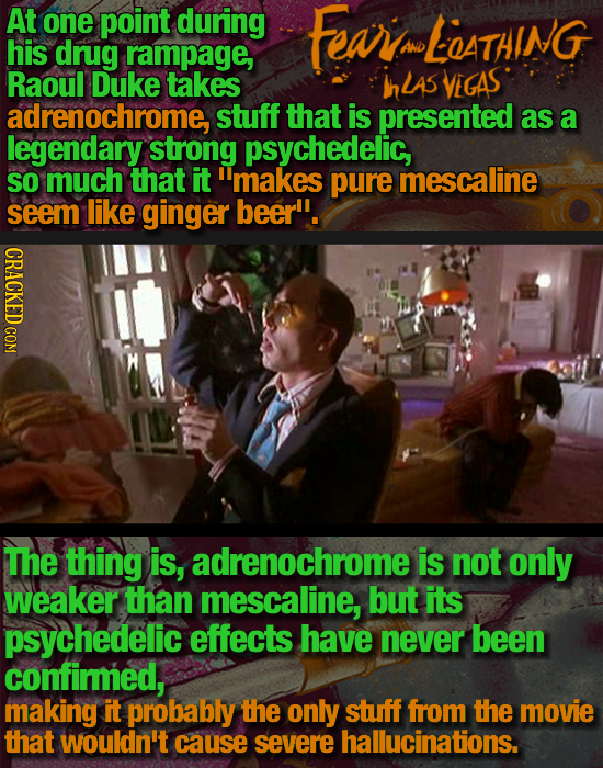 At one point during Feari LATAING his drug rampage, AND Raoul Duke takes InLAS VEGAS adrenochrome stuff that is presented as a legendary strong psyche