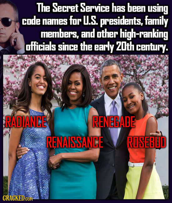 The Secret Service has been using code names for U.S. presidents, family members, and other high-ranking officials since the early Z0th century. RADIA