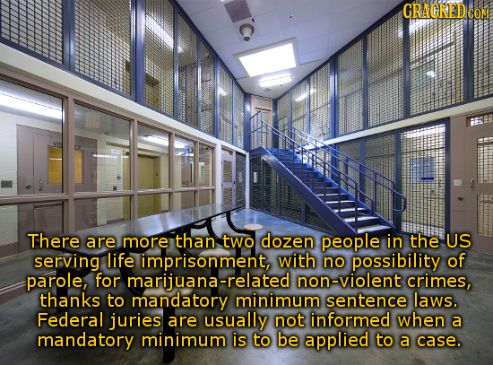 c. VYE There are more than two dozen people in the US serving life imprisonment, with no possibility of parole, for marijuana-related non-violent crim