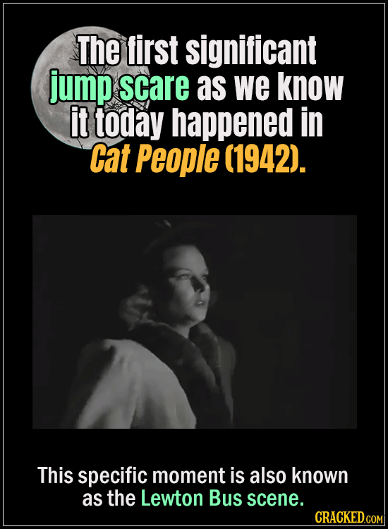 18 Horror Movies That Did It First - The first significant jump scare as we know it today happened in Cat People (1942).
This specific moment is also 