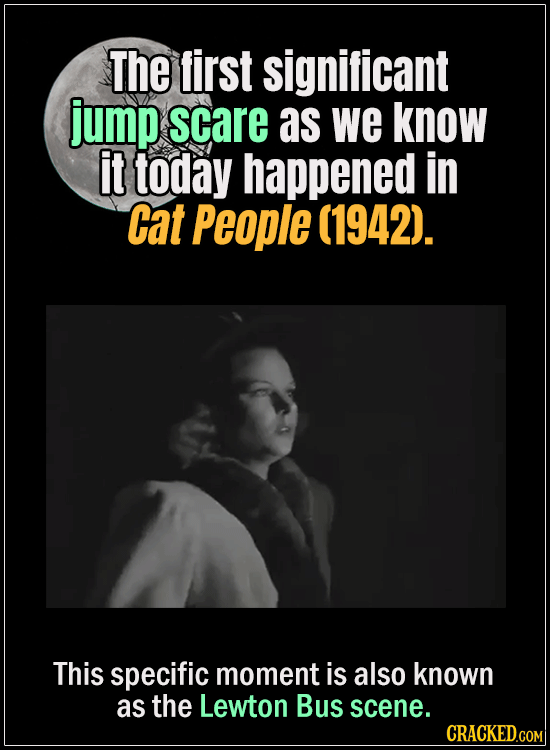 18 Horror Movies That Did It First - The first significant jump scare as we know it today happened in Cat People (1942).
This specific moment is also