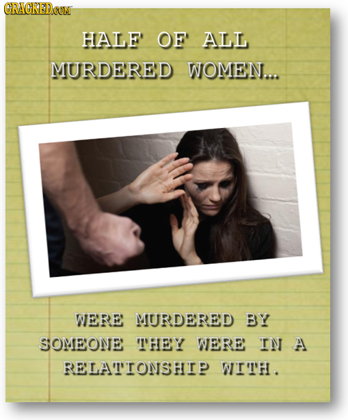HALE OF ALL MURDERED WOMEN... WERE MURDERED BY SOMEONE T'HEY WERE IN A RELATTONSHIP WIT'H.