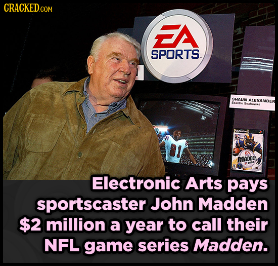 CRACKEDc COM FA SPORTS. SHAUN ALEXANDER Seaetle Seabaks MADDEN Electronic Arts pays sportscaster John Madden $2 million a year to call their NFL game