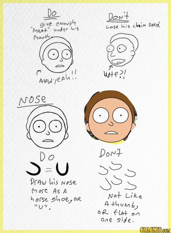Do Don't giue enoush his chin DAbg. MeAT his Lose under Movth wte?! Aww/eah. NOSe Don't =U Draw his NoSe More As A Not Like horse shoe, OR U'. A thu
