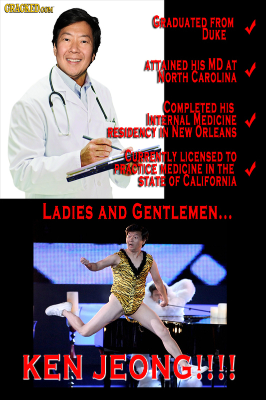 CRACKED.COM GRADUATED FROM DUKE ATTAINED HIS MD AT NORTH CAROLINA COMPLETED HIS INTERNAL MEDIcINE RESIDENCY IN New ORLEANS CURRENTLY LICENSED TO PRACT
