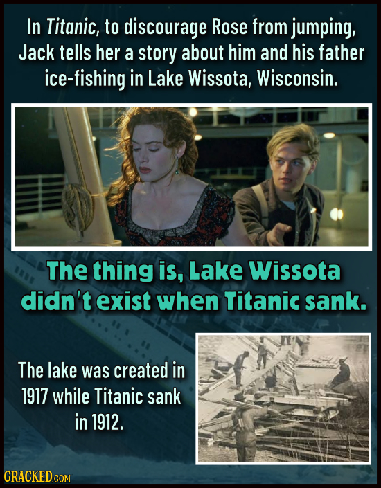 In Titanic, to discourage Rose from jumping, Jack tells her a story about him and his father ice-fishing in Lake Wissota, Wisconsin. The thing is, Lak