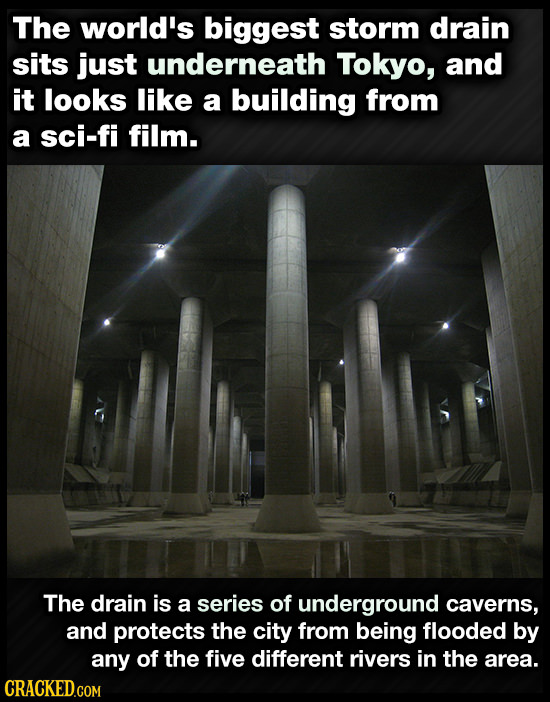 The world's biggest storm drain sits just underneath Tokyo, and it looks like a building from a sci-fi film. The drain is a series of underground cave