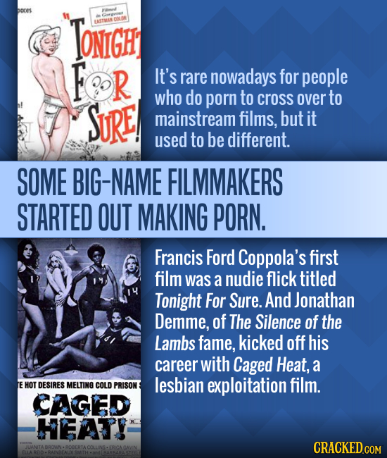 boces TONIGH EASTMAN COLOR Fer R It's rare nowadays for people who do porn to SURE cross over to mainstream films, but it used to be different. SOME B