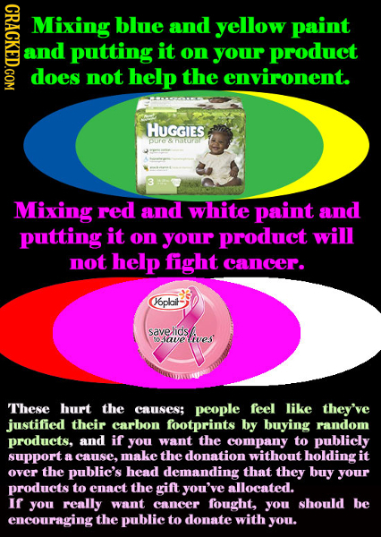 GRICY Mixing blue and yellow paint and putting it on your product does not help the environent. HUGGIES DE erot 3 Mixing red and white paint and putti