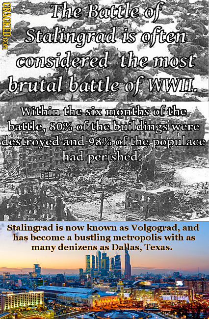 CRACKEDCON The Battle of Stalingrad is often considered the most brutal battle of WWII. Within the six months: of the battle, 80% of the builldings we