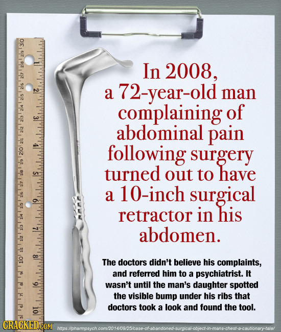3.0 62 82 1 In 2008, 2 a 72-year-old man 216 complaining of 3 2 abdominal pain 4 following surgery have OT turned 5 out to a 10-inch surgical 6 retrac