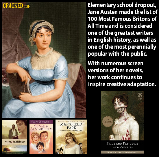 CRACKEDCON Elementary school dropout, Jane Austen made the list of 100 Most Famous Britons of All Time and is ered one of the greatest writers in Engl