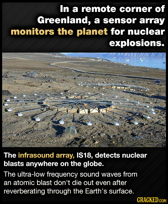 In a remote corner of Greenland, a sensor array monitors the planet for nuclear explosions. The infrasound array, IS18, detects nuclear blasts anywher