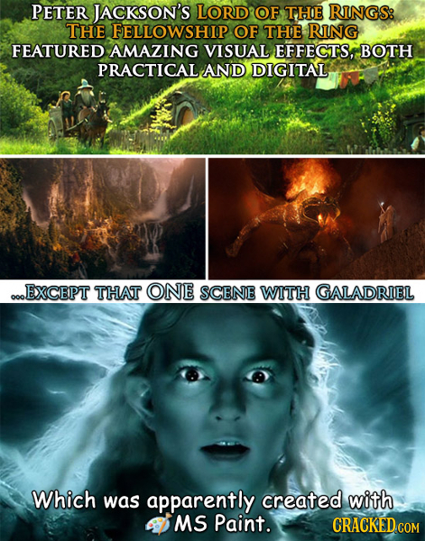PETER JACKSON'S LORD OF THE RINGS: THE FELLOWSHIP OF THE RING FEATURED AMAZING VISUAL EFFECTS, BOTH PRACTICAL AND DIGITAL EXCEPT THAT ONE SCENE WITH G