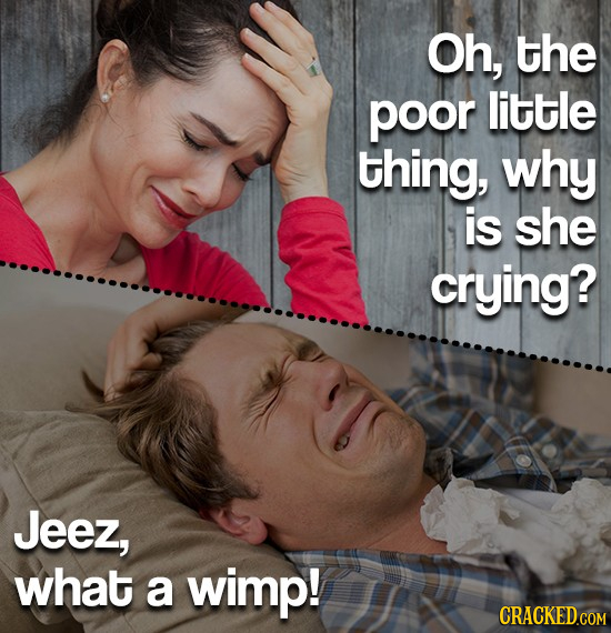 Oh, the poor little thing, why is she crying? Jeez, what a wimp!