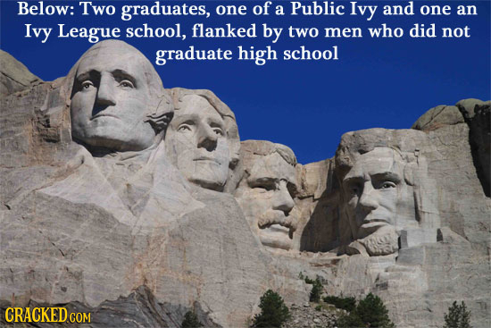 Below: Two graduates, one of a Public Ivy and one an Ivy League school, flanked by two men who did not graduate high school CRACKED COM