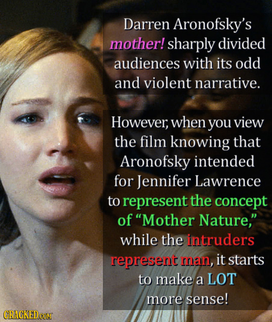 Darren Aronofsky's mother! sharply divided audiences with its odd and violent narrative. However, when you view the film knowing that Aronofsky intend