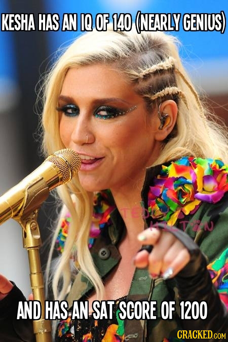 KESHA HAS AN IQ OF 140 (NEARLY GENIUS) TRiN AND HAS AN SAT SCORE OF 1200
