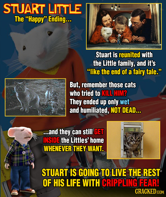 STUART LITTLE The Happy Ending... Stuart is reunited with the Little family, and it's like the end of a fairy tale. But, remember those cats who t