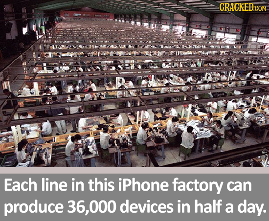 CRACKED COM Twa Each line in this iPhone factory can produce 36, .000 devices in half a day.