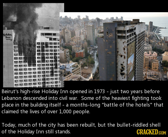 -B4an >r. Beirut's high-rise Holiday Inn opened in 1973 - just two years before Lebanon descended into civil war. Some of the heaviest fighting took p
