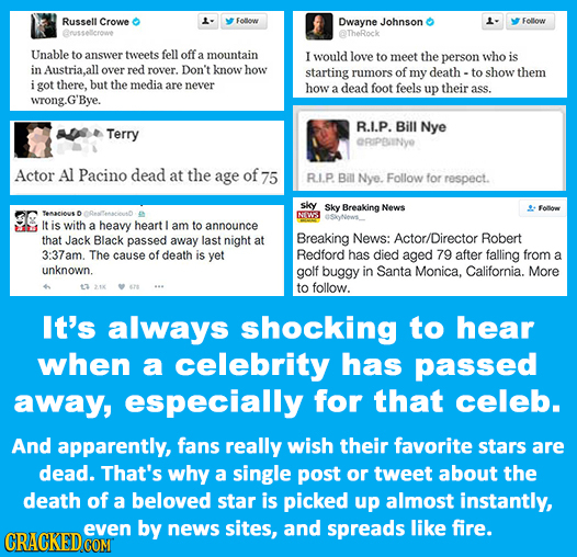 Russell Crowe Foee Dwayne Johnson Folow ensselerowe Unable to answer tweets fell off a mountain I would love to meet the person who is in Austria.all