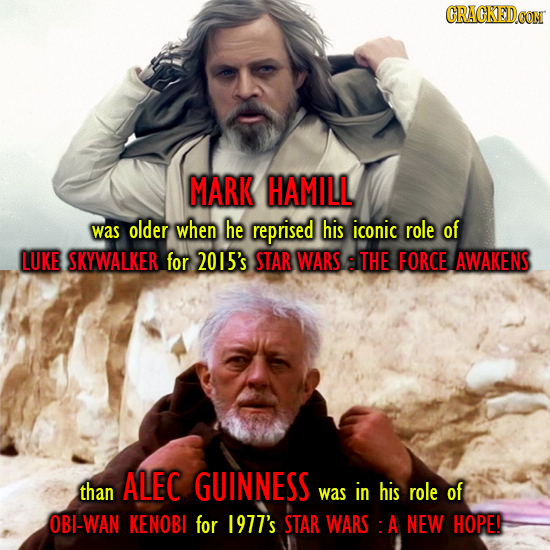 CRACKEDCON MARK HAMILL was older when he reprised his iconic role of LUKE SKYWALKER for 2015's STAR WARS THE FORCE AWAKENS ALEC than GUINNESS was in h