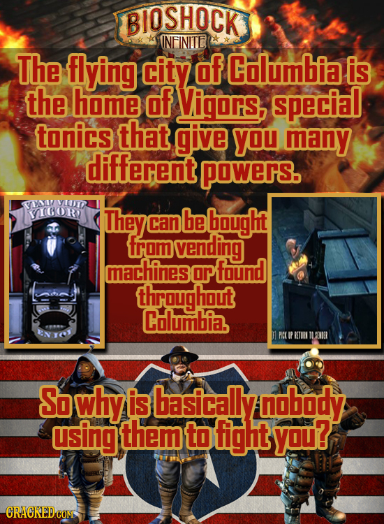 BIOSHOCK INFINITE The flying city of Columbfa is the home of Vigors, special tonics that give You many different powers D GOR) They be can bought from