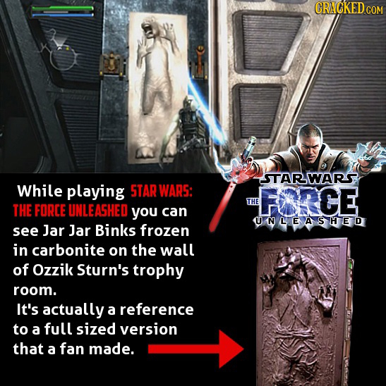 CRACKED COM STARWARS While playing STAR WARS: FORCE THE THE FORCE UNLEASHED you can UNLEASHED see Jar Jar Binks frozen in carbonite on the wall of Ozz