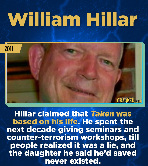15 Stunning Frauds That Somehow Took People In - Hillar claimed that Taken was based on his life. He spent the next decade giving seminars and counter