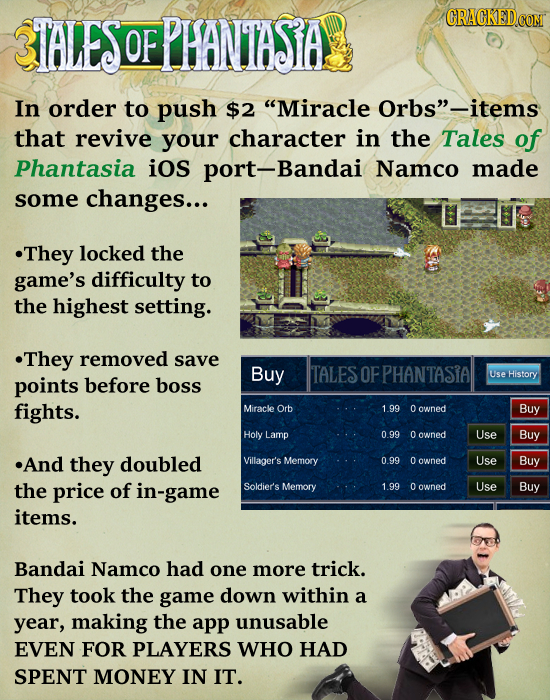 AES PHANTASTA OF In order to push $2 Miracle Orbs -items that revive your character in the Tales of Phantasia iOs port-Bandai Namco made some change