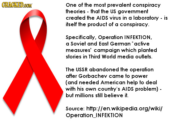 CRAGKED.OON One of the most prevalent conspiracy theories that the US government created the AIDS virus in a laboratory - is itself the product of a c
