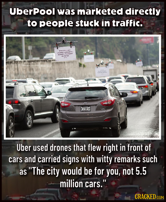 Uberpool was marketed directly to people stuck in traffic. ACANS >. Cure rna atas J-28-64 Uber used drones that flew right in front of cars and carrie