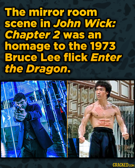 Movies With Sneaky Shout-Outs To Other Movies - The mirror room scene in John Wick: Chapter 2 was an homage to the 1973 Bruce Lee flick