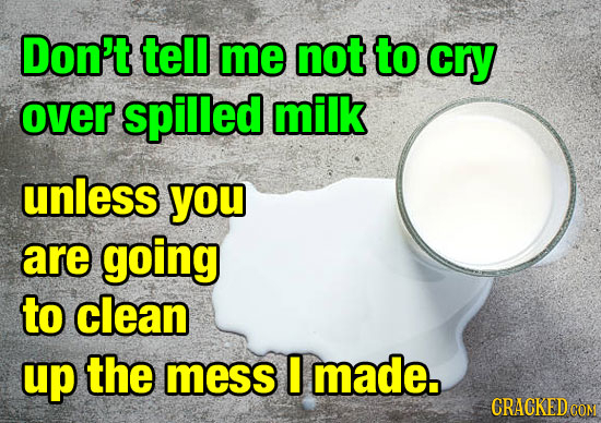 Don't tell me not to cry over spilled milk unless you are going to clean up the mess I made. CRACKEDCON