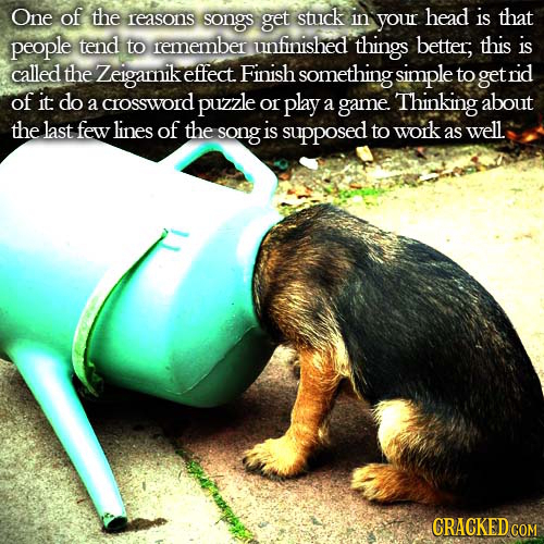 One of the reasons songs get stuck in your head is that people tend to remember unfinished things better; this is called the Zeigarnik effect Finish s