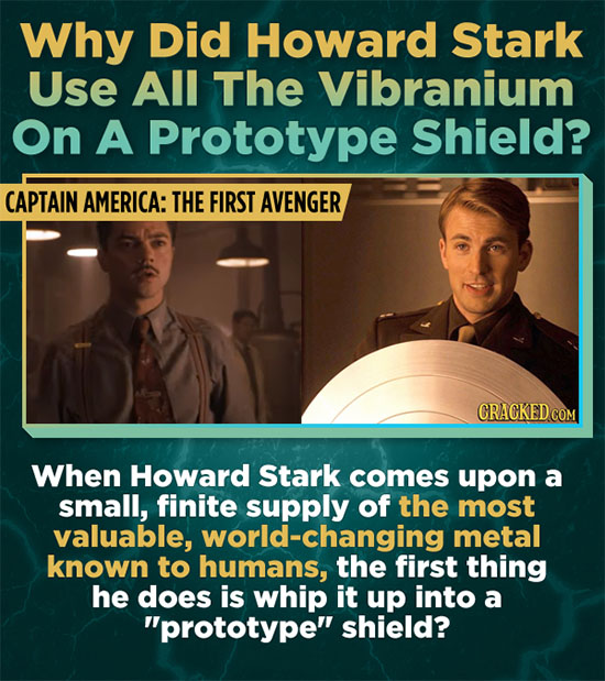 Why Did Howard Stark Use All The Vibranium On A Prototype Shield? CAPTAIN AMERICA: THE FIRST AVENGER CRAGKEDCOM When Howard Stark comes upon a small,