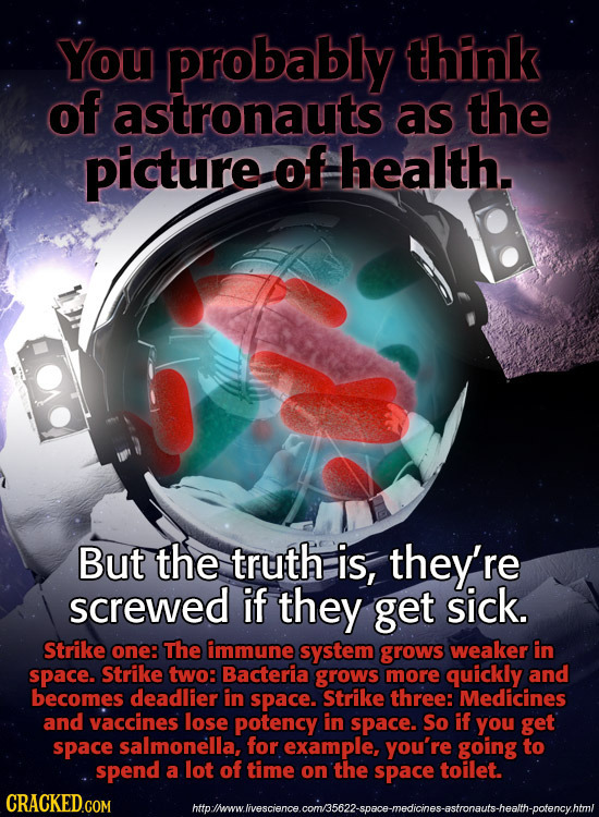 You probably think of astronauts as the picture of health. But the truth is, they're screwed if they get sick. Strike one: The immune system grows wea